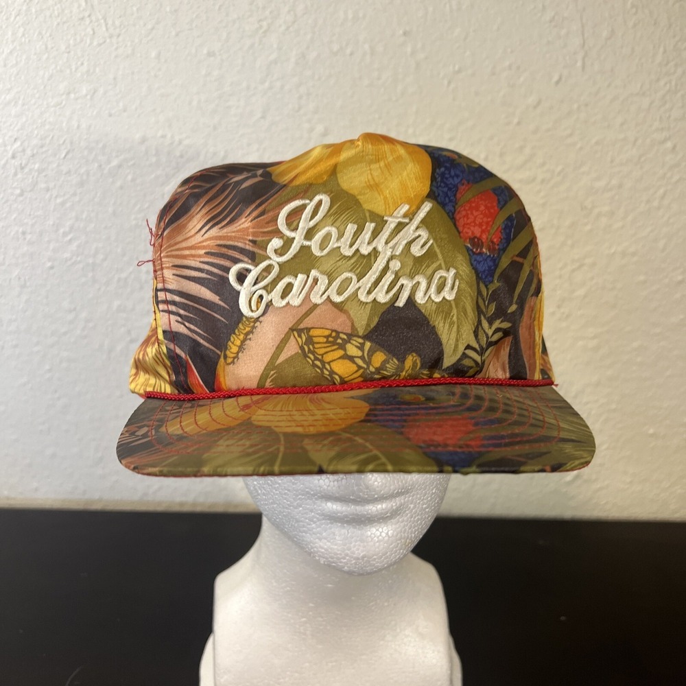 Vintage South Carolina Hat With Sun Visor Floral 1980's Print